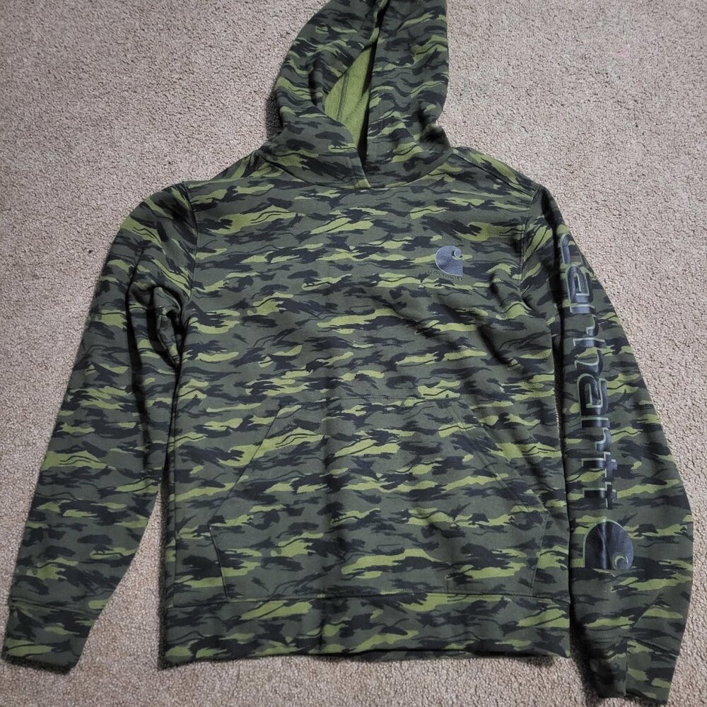 Carhartt Long Sleeve Camouflage Graphic Sweatshirt Size XL 18-20 PullOver Hoodie